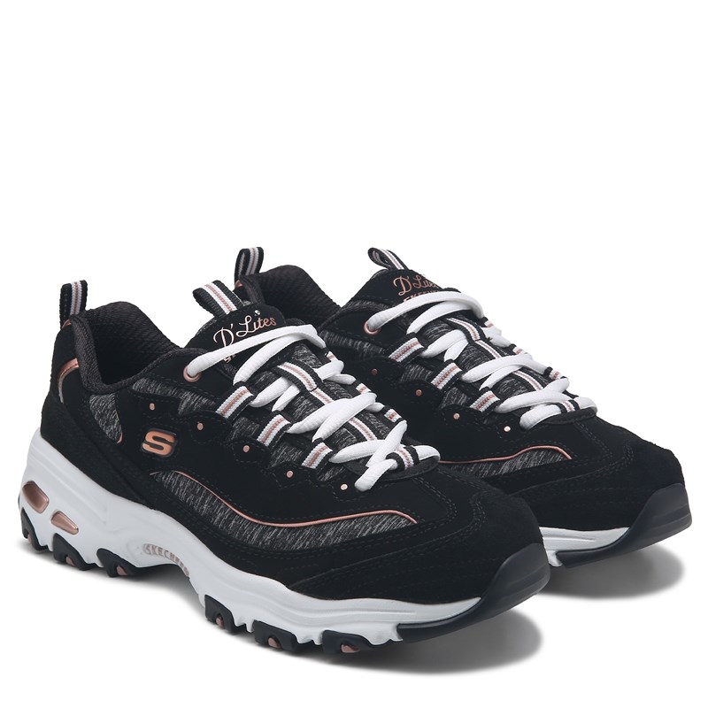 Women's D'lites Sneakers (Black/White/Rose Gold)
