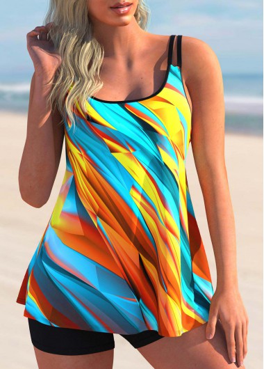 Modlily Dazzle Colorful Print Double Straps Tankini Top