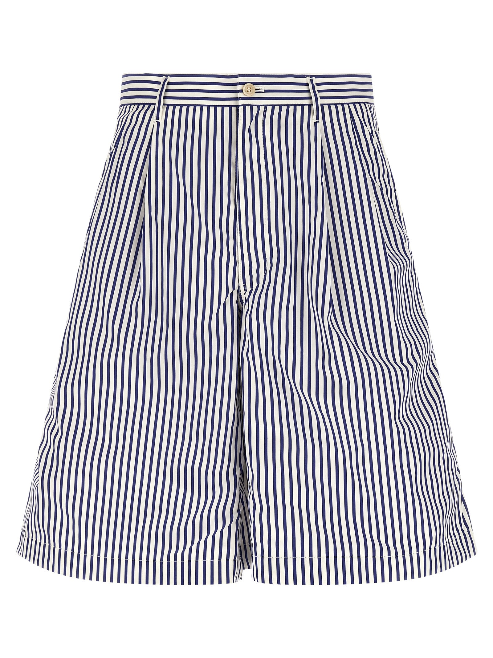 Striped Cotton Poplin Bermuda Shorts — Blue