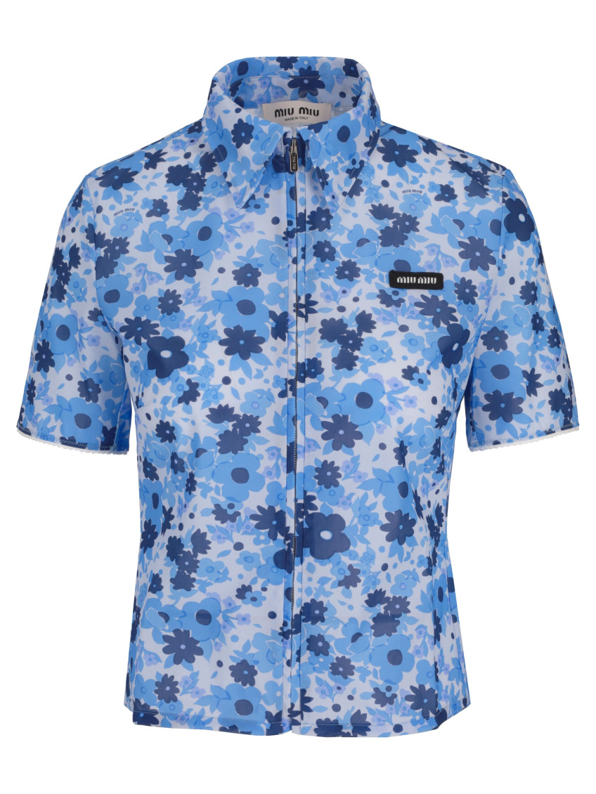 Miu Miu - short sleeve floral mesh loungewear top