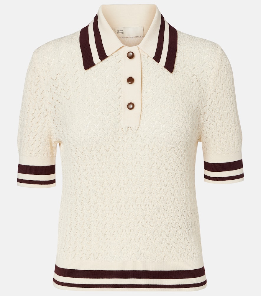 Cotton pointelle polo shirt