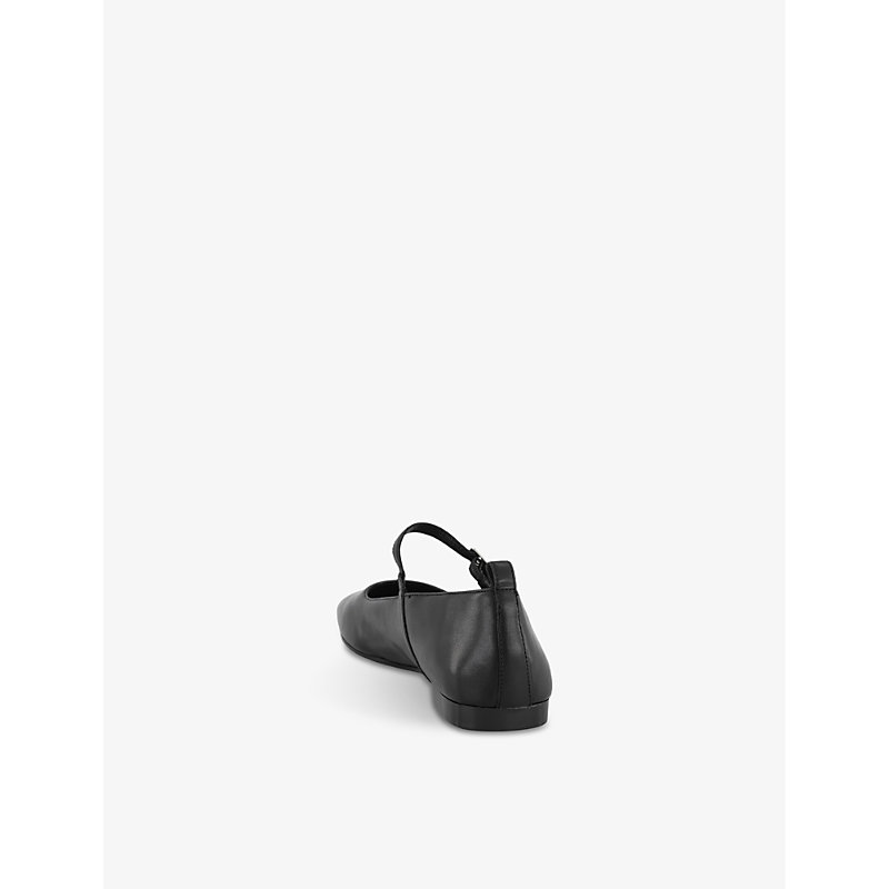 Womens Black Delia Leather Mary Jane Flats