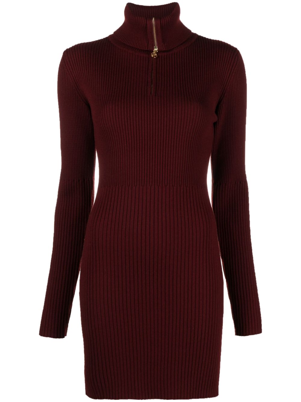 Half-zip ribbed-knit minidress - Red