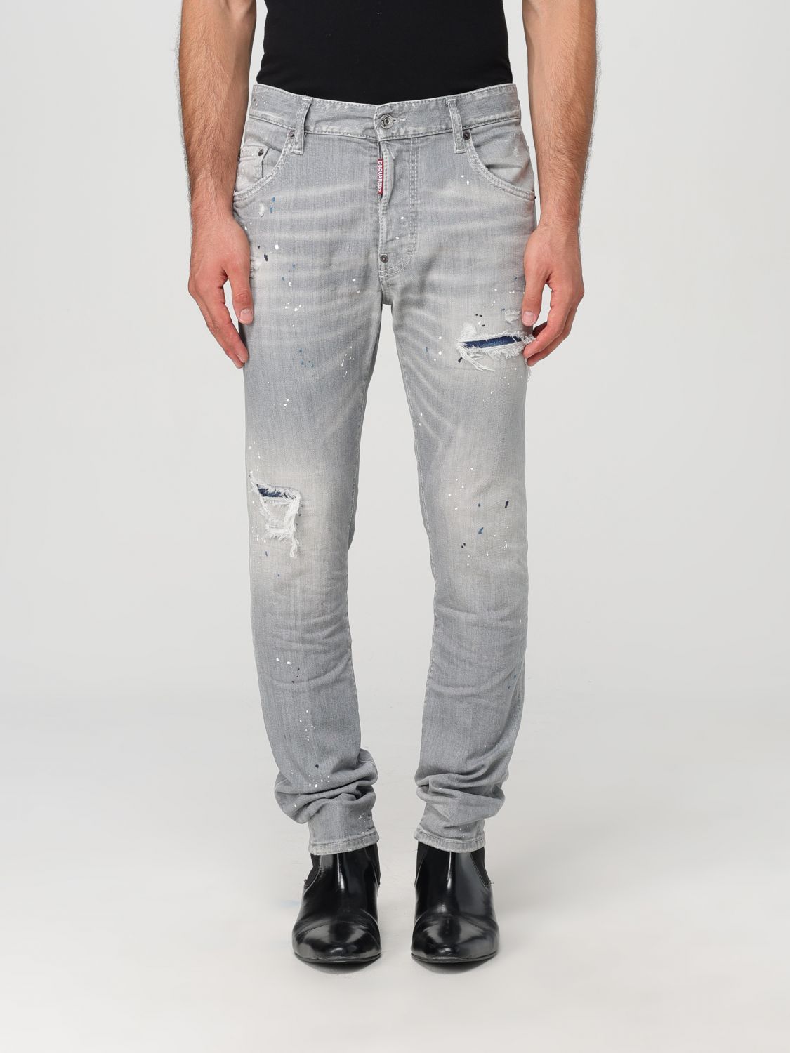 Distressed washed-denim jeans - Grey