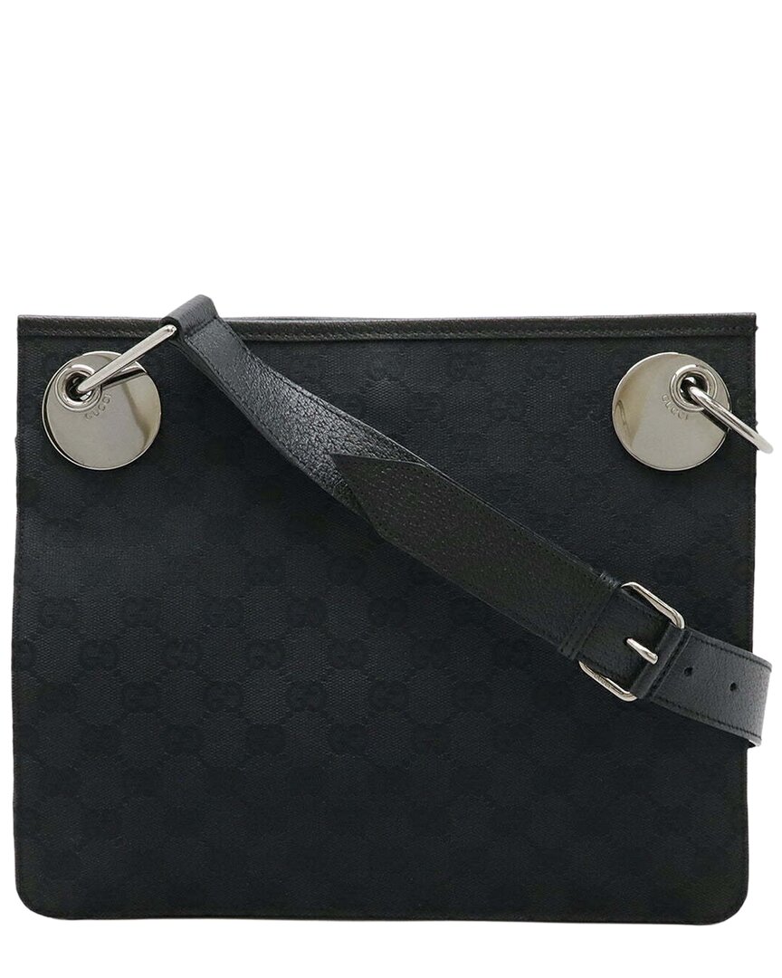 Black GG Canvas & Leather Shoulder Bag (Authentic Pre-Loved)
