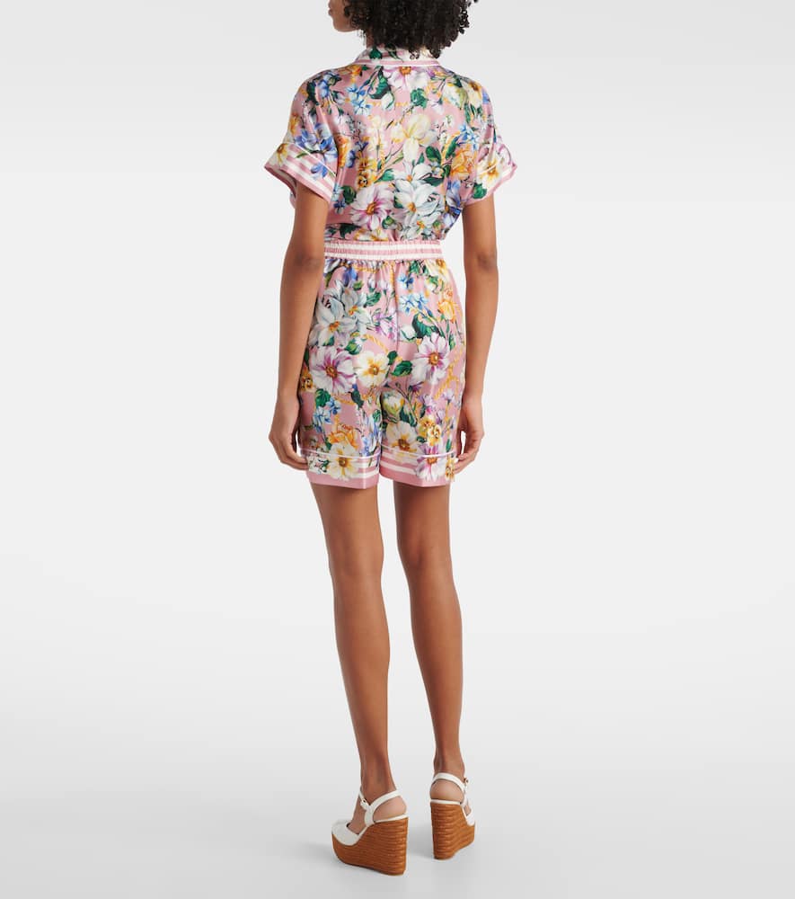 Floral silk twill shorts