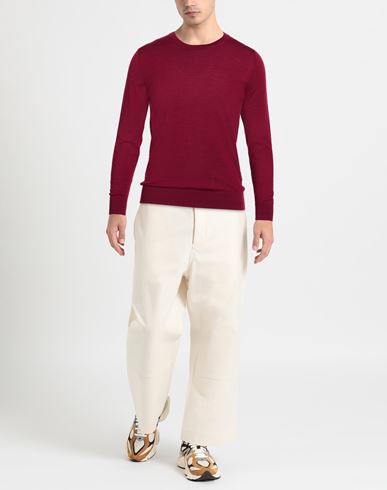 Man Sweater Burgundy Size 40 Super 140s Wool, Silk, Cashmere