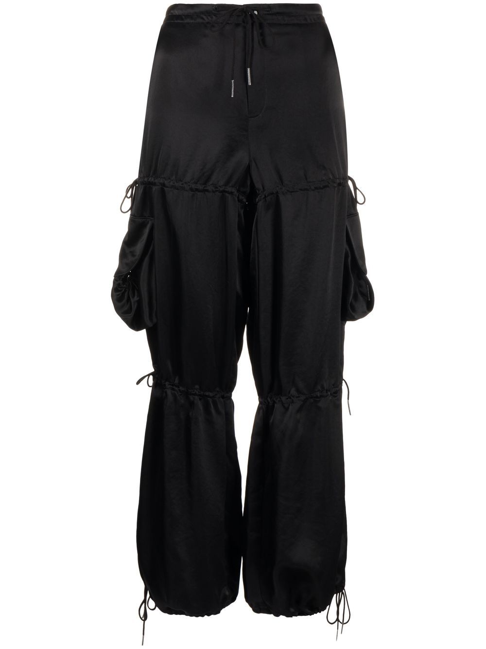 Satin-finish pocket straight trousers - Black
