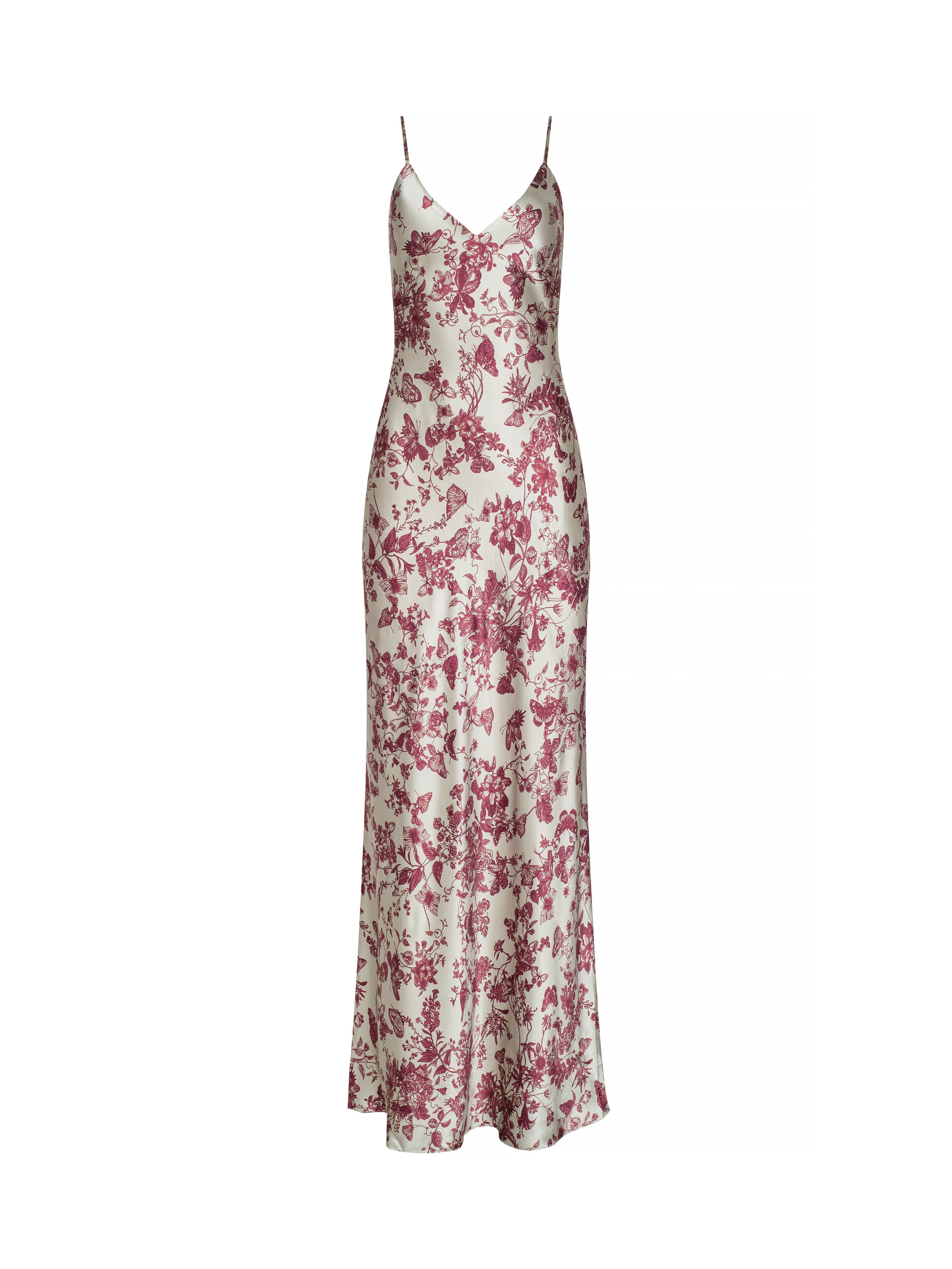 Serita Silk Gown In Tan/truffle Butterfly Toile