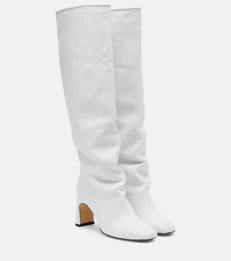 Roberta woven leather knee-high boots