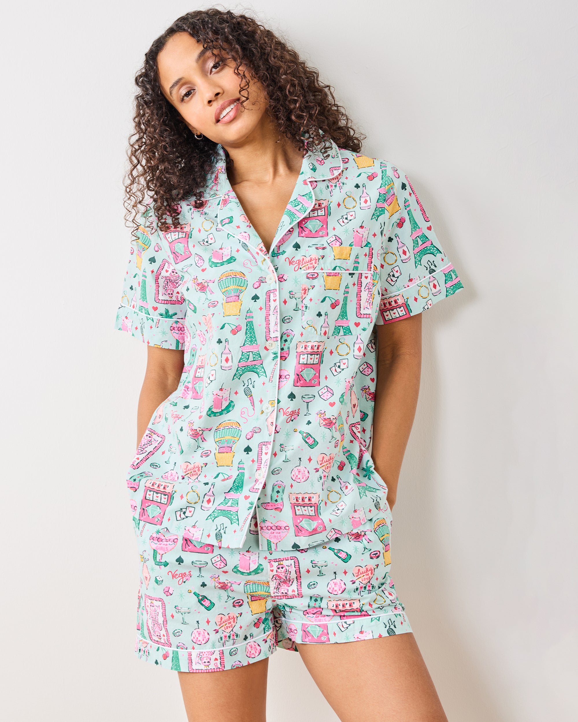 Organic Cotton Short Pajama Set in Viva Las Vegas | Women's XS | Green | Sleepwear