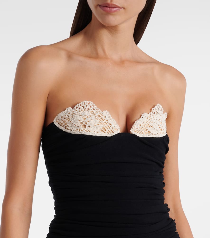 Crochet-trimmed jersey cocktail dress