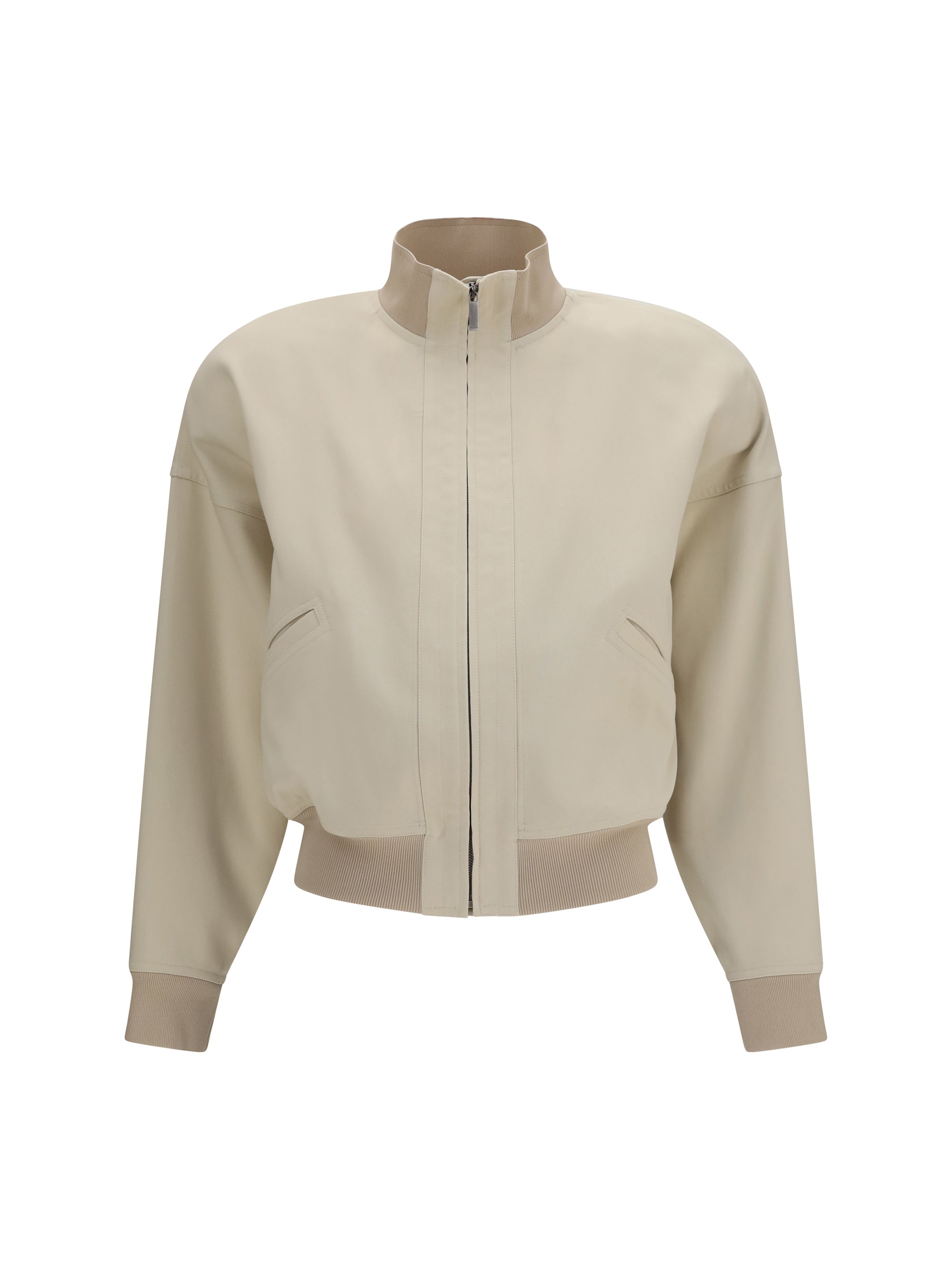 Silk Poplin Bomber Jacket — Beige