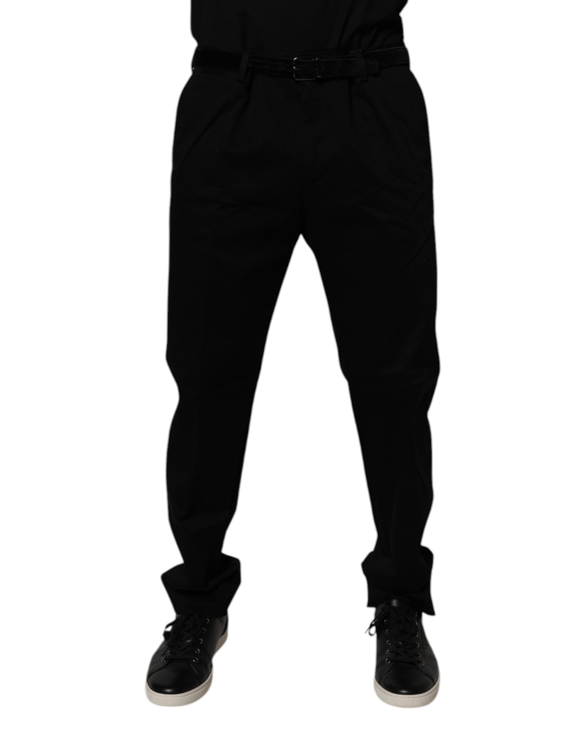 Cotton-Elastane Dress Trousers — Black