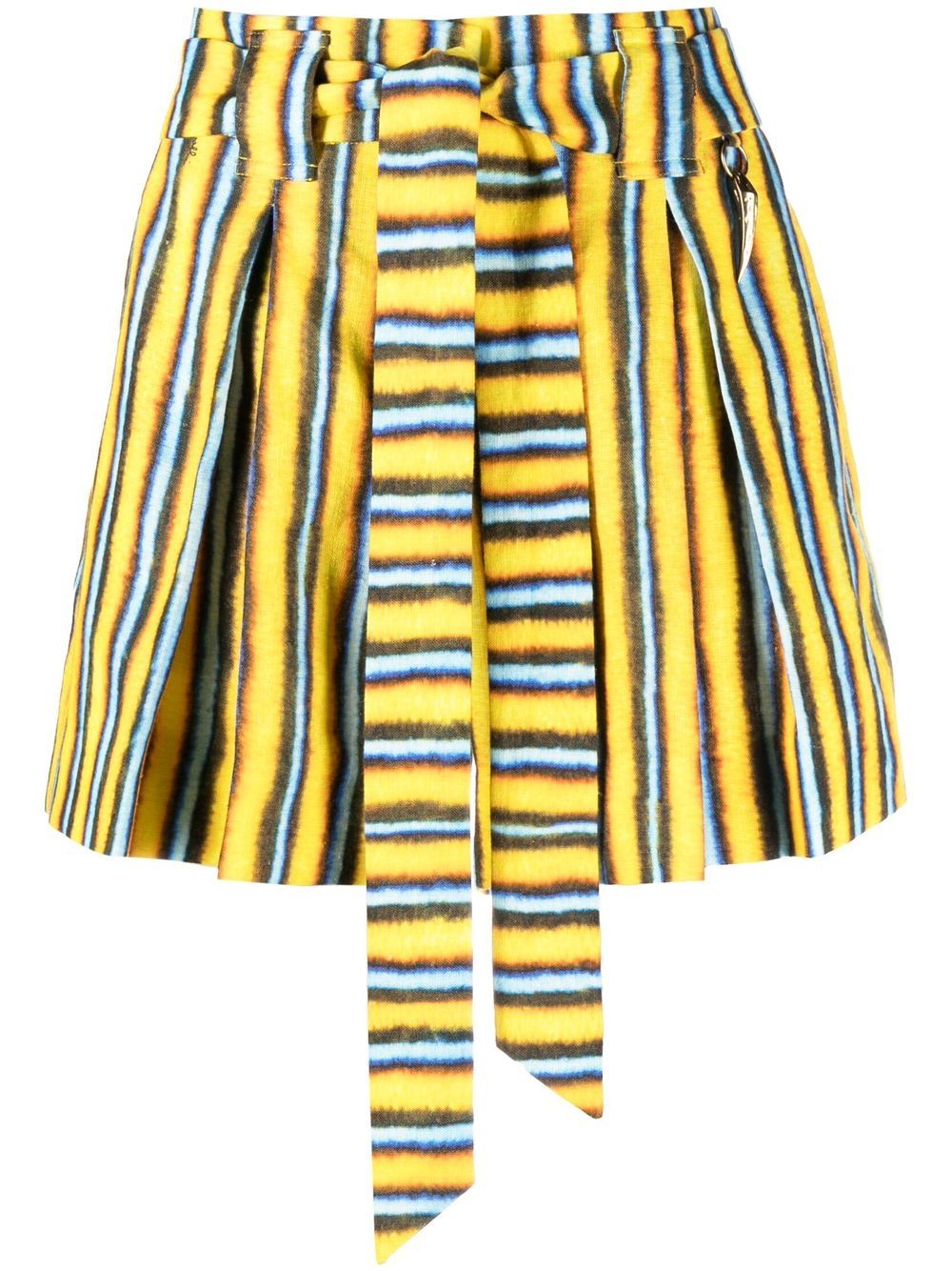 Striped tied-waist linen shorts - Yellow