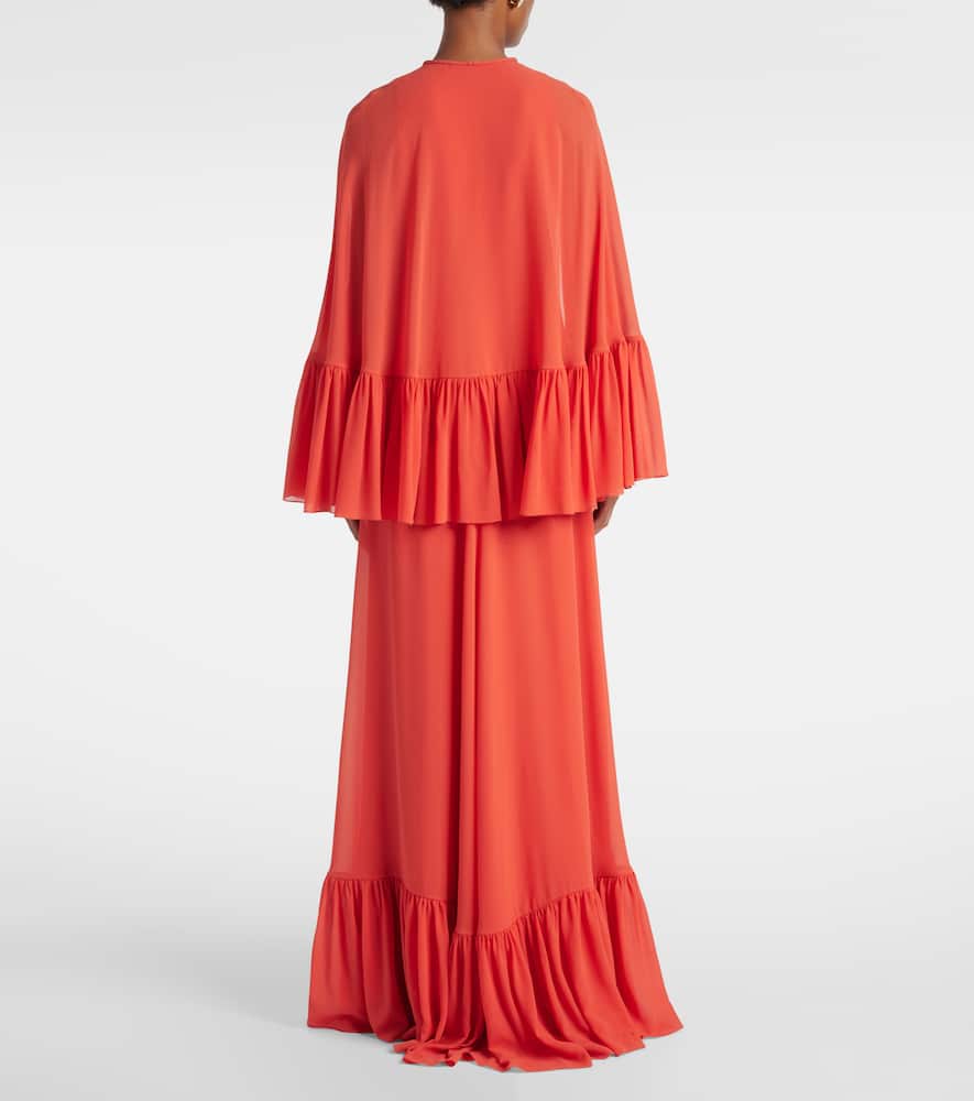 Caped silk georgette maxi dress