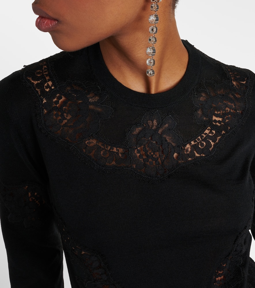 Lace-trimmed cashmere-blend sweater
