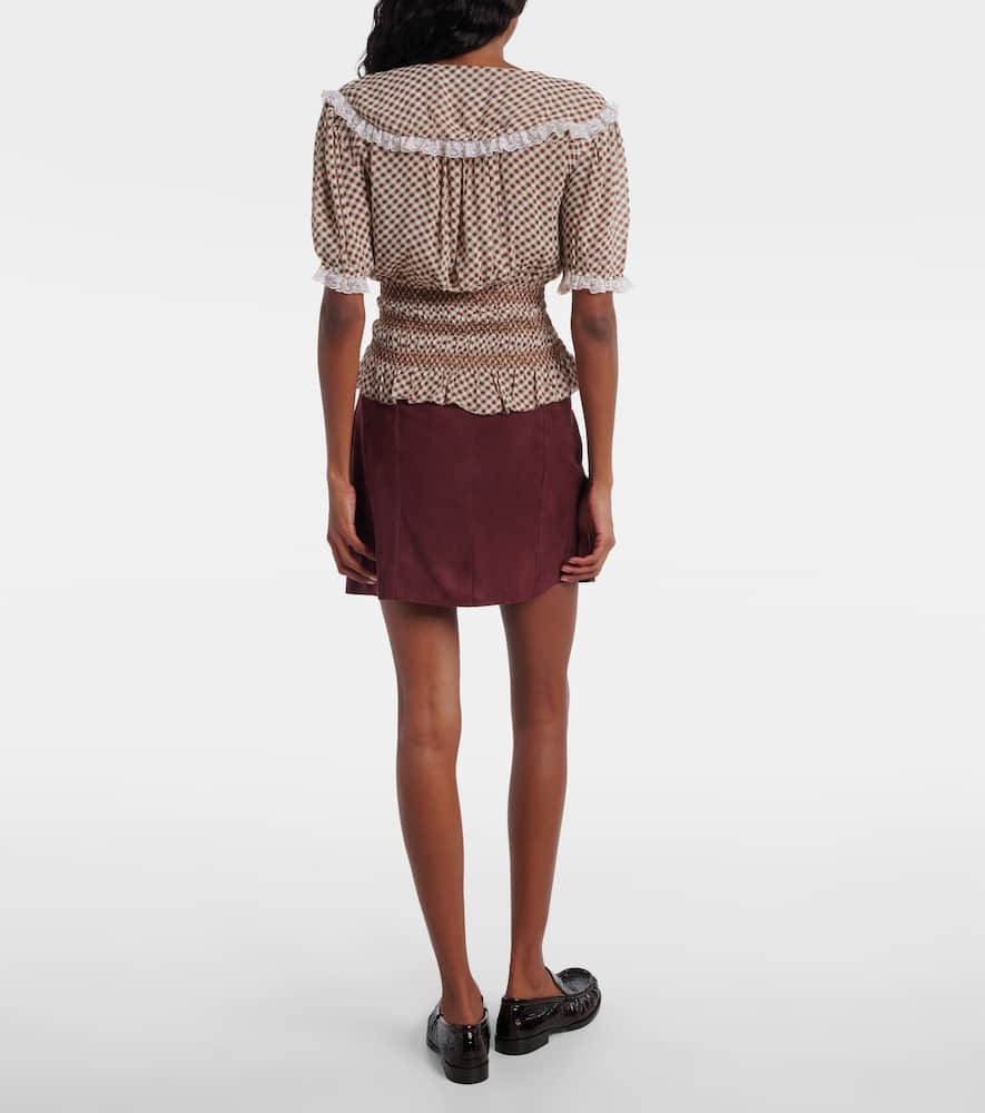 Britt gingham shirred crêpe top