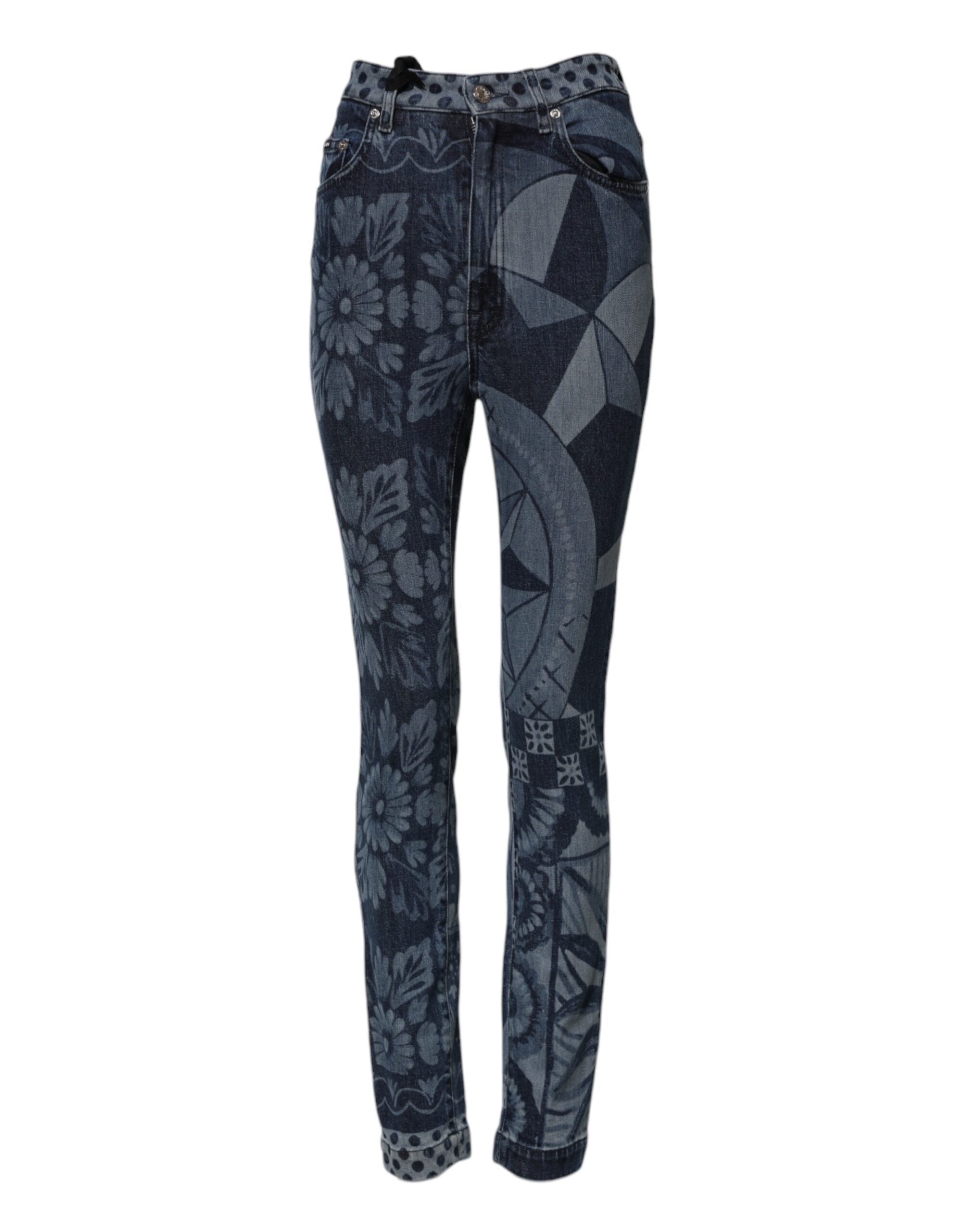 Graphic Print Denim Jeans — Blue