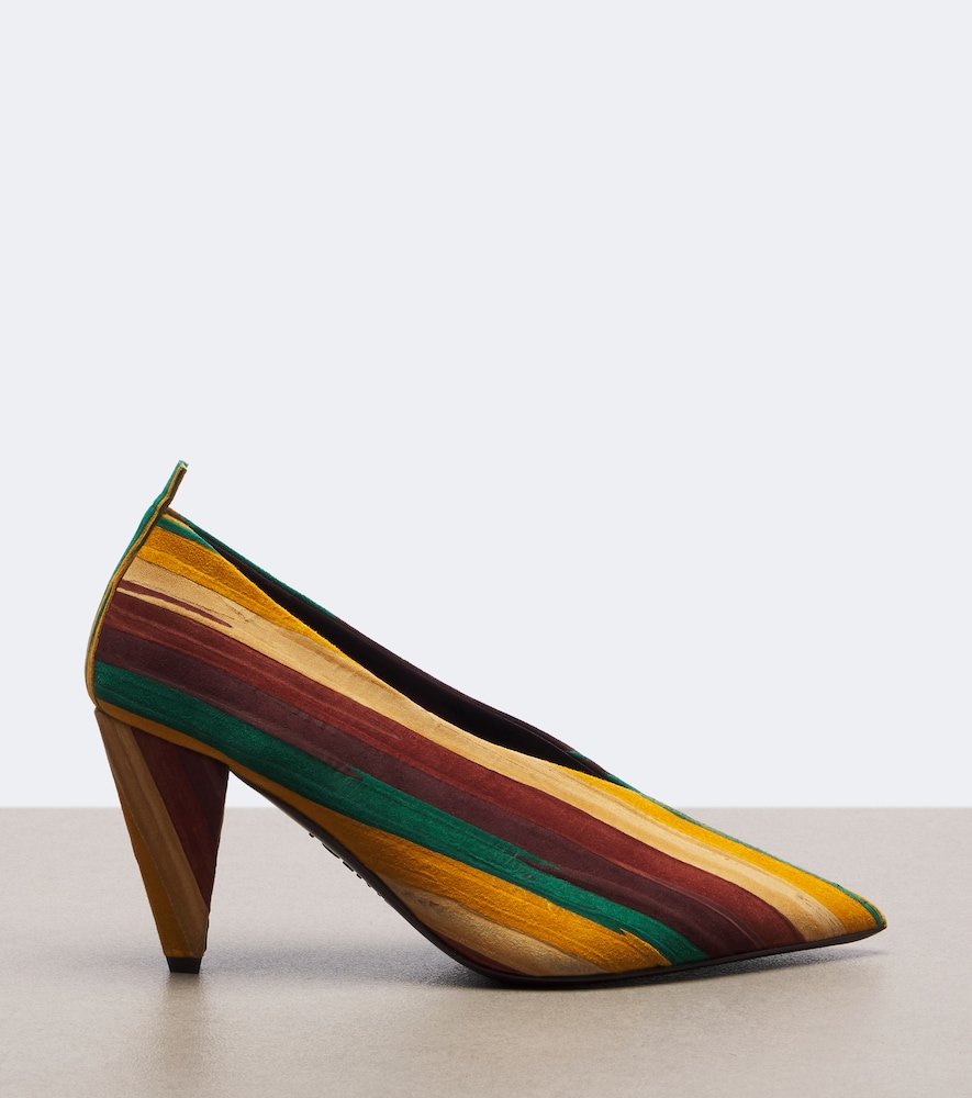 Origami Cubic striped suede pumps