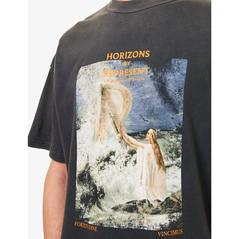 Mens Aged Black Higher Truth Branded-print Short-sleeved T-shirt