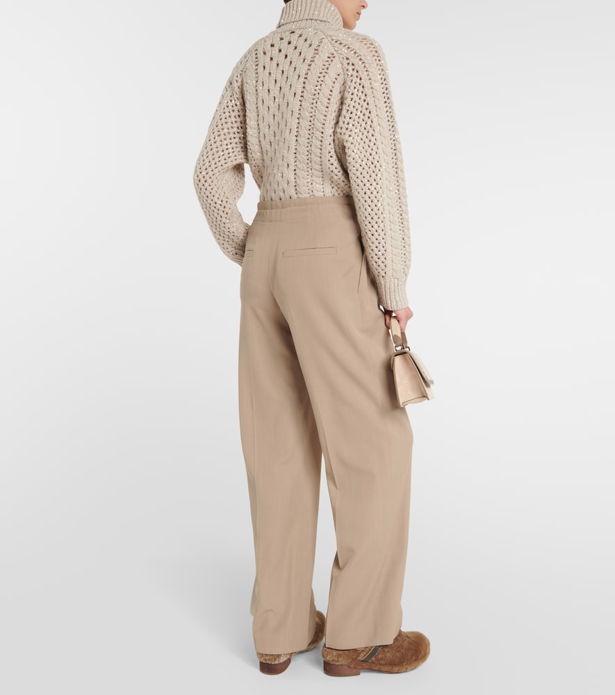 High-rise straight wool-blend pants