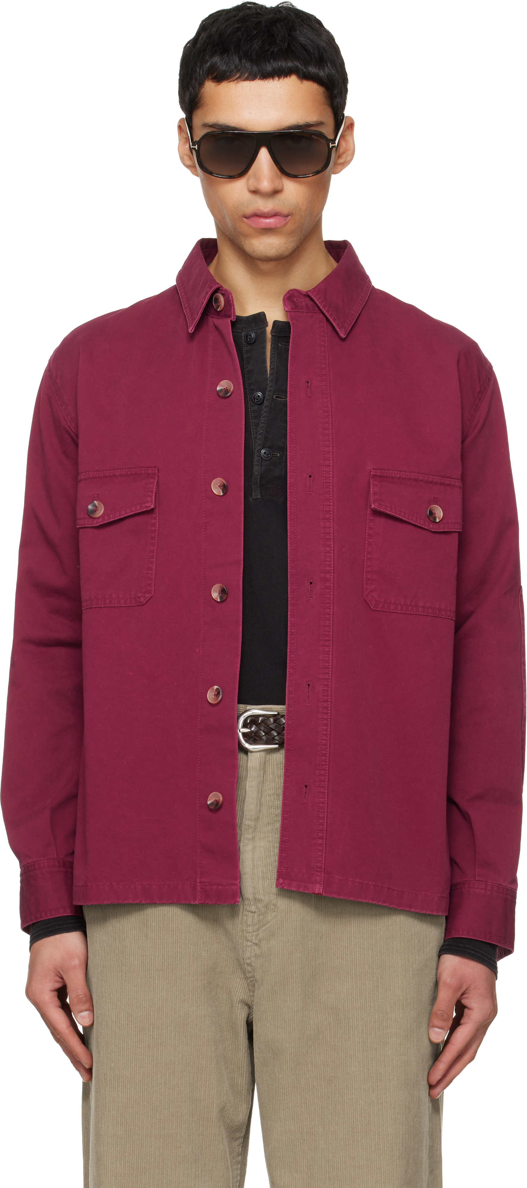 Red Washed Cotton Twill Overshirt