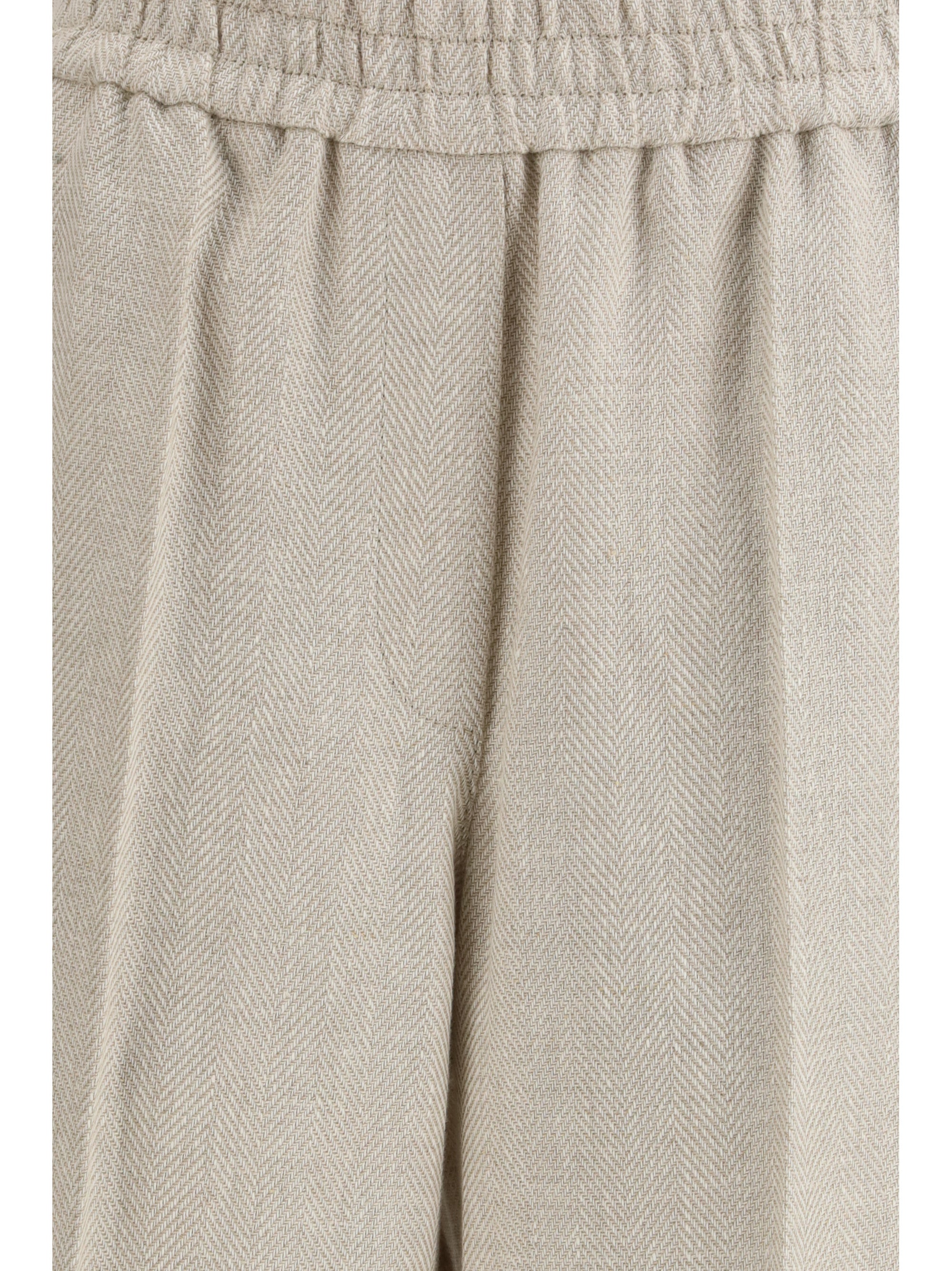 Chevron Linen Trousers — Beige
