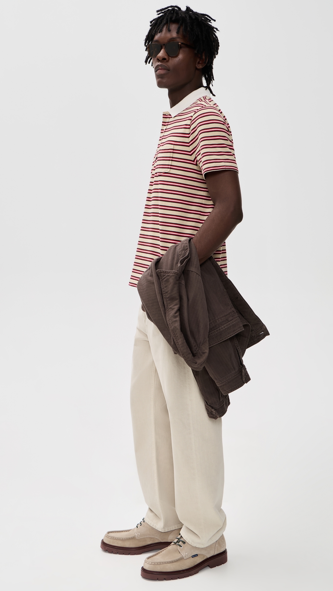 A. P.C. Oscar Striped Polo Shirt Bac Dark Beige