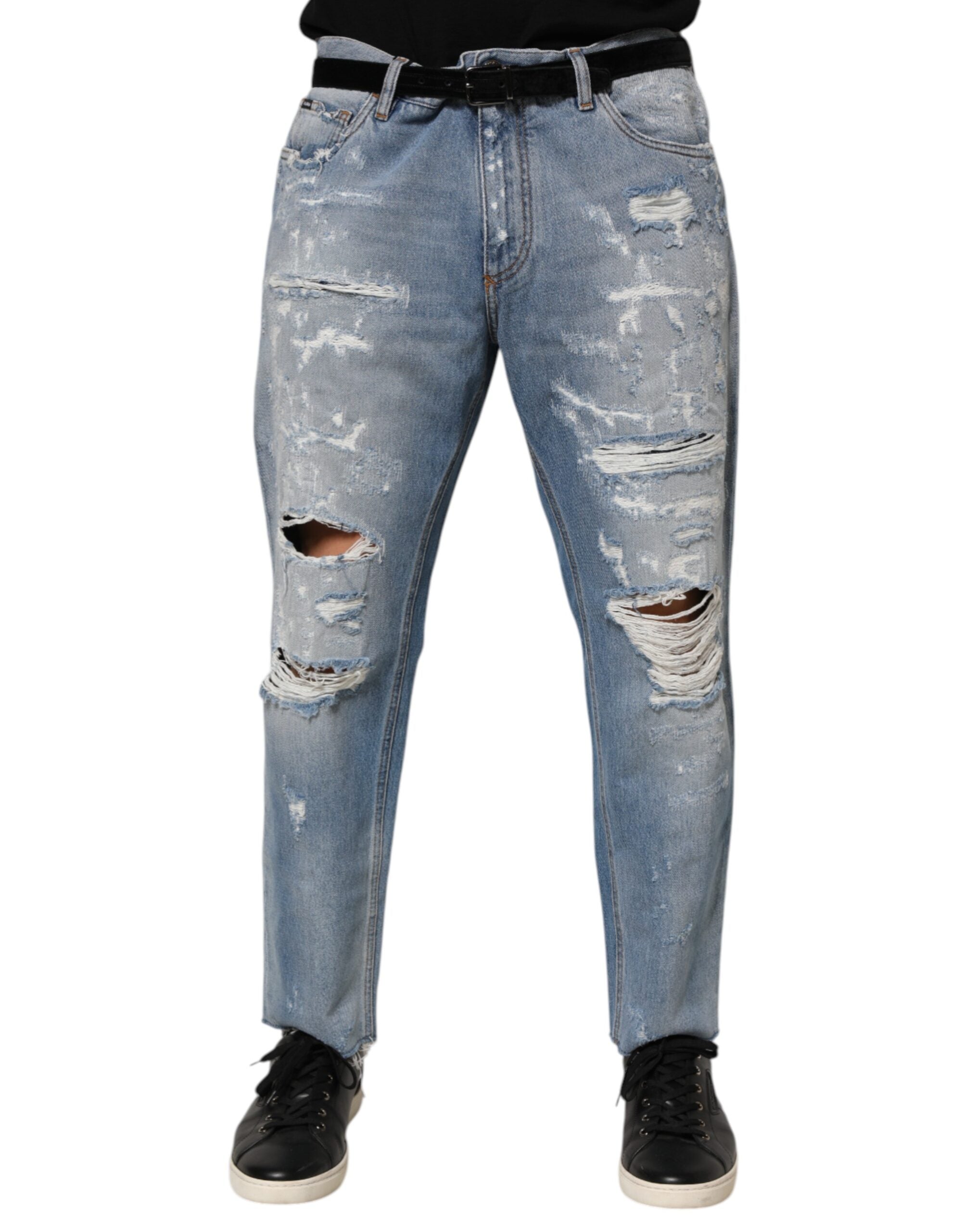 Distressed Cotton Denim Jeans — Blue