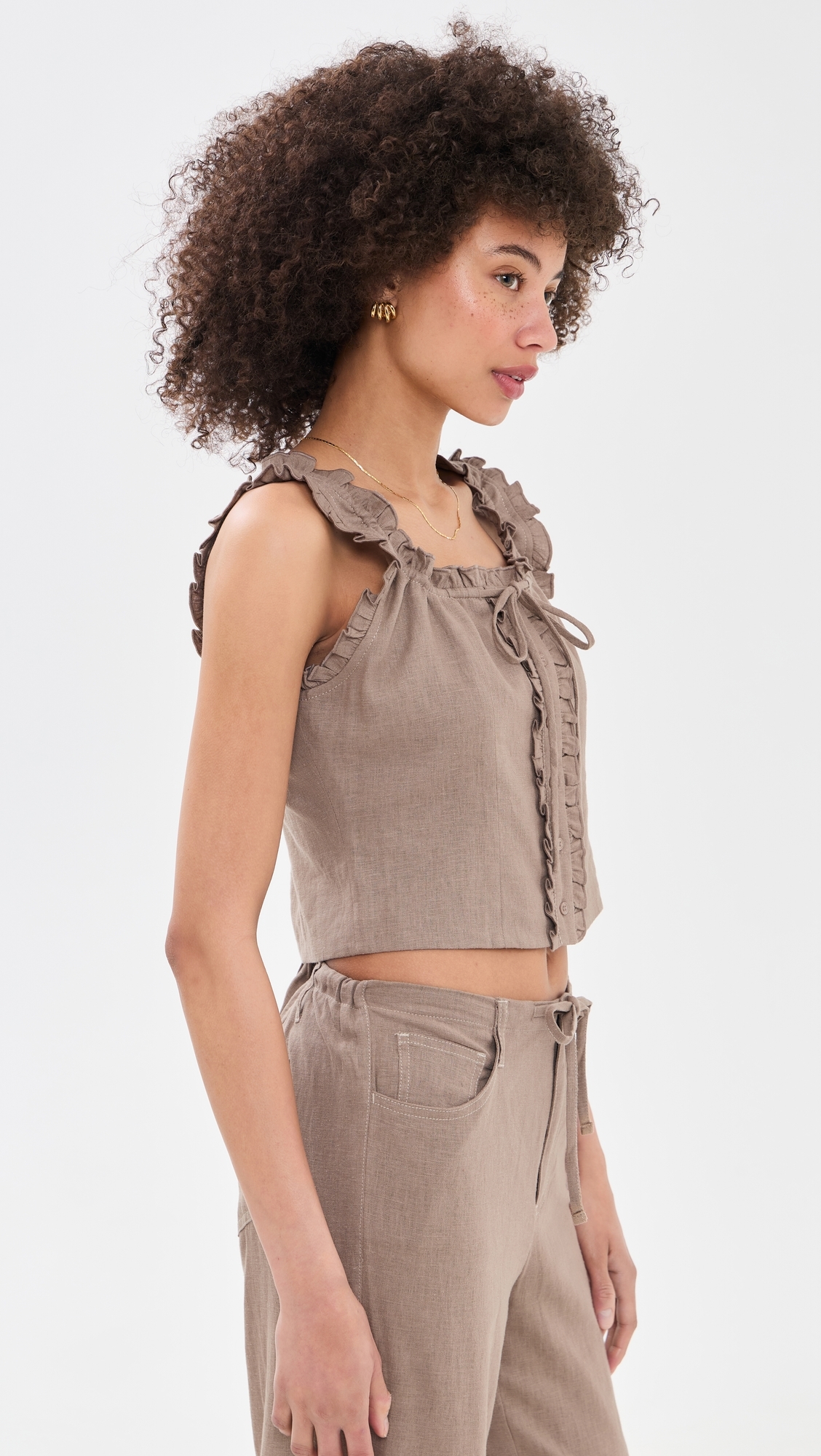 Linen Ruffle Cami Driftwood