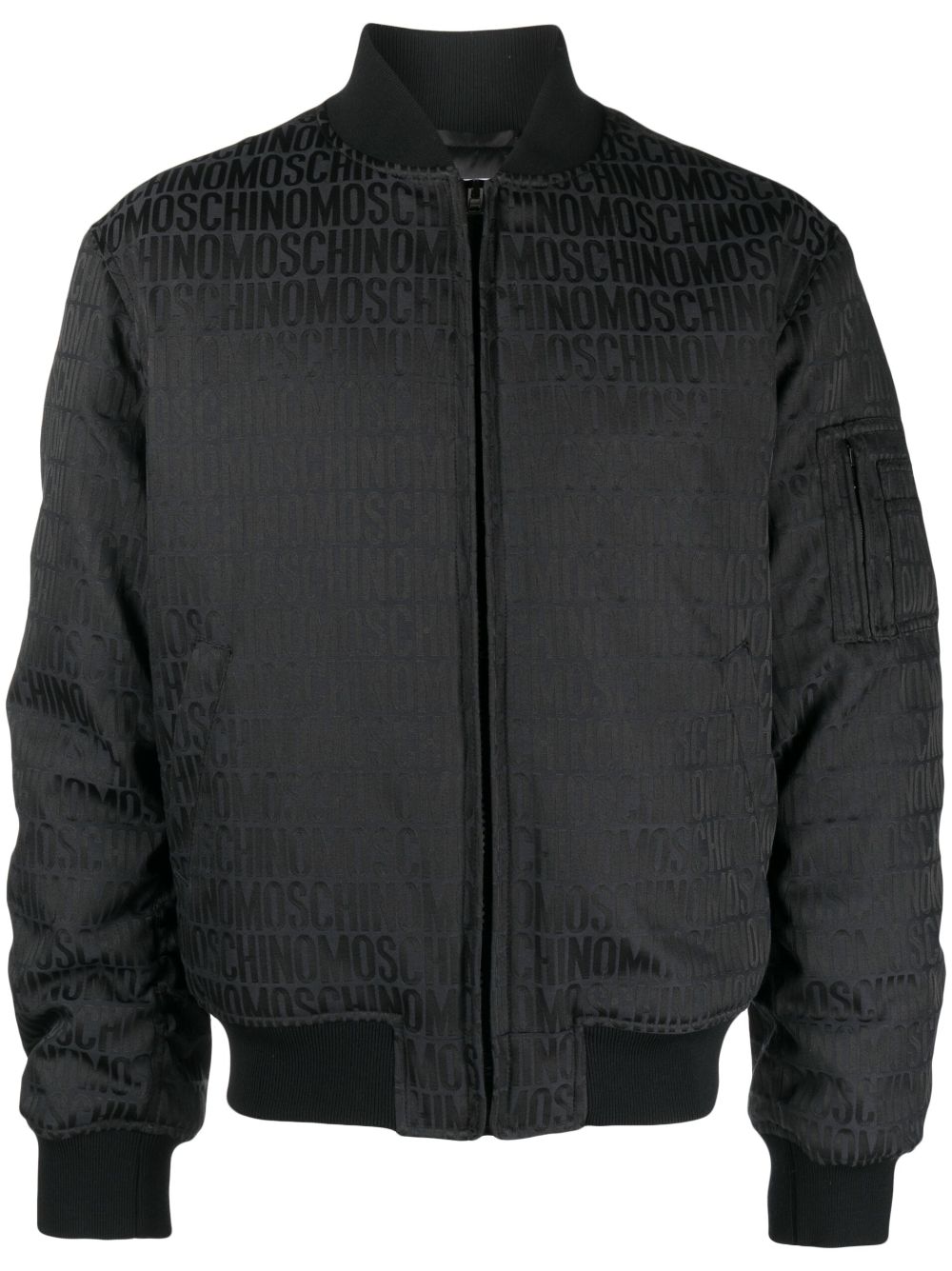 All-over-logo-print cotton bomber jacket - Black