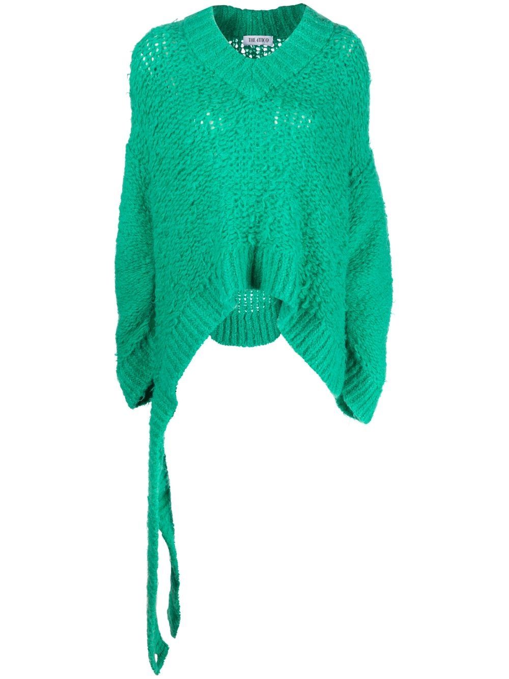 Open-knit V-neck jumper - Green