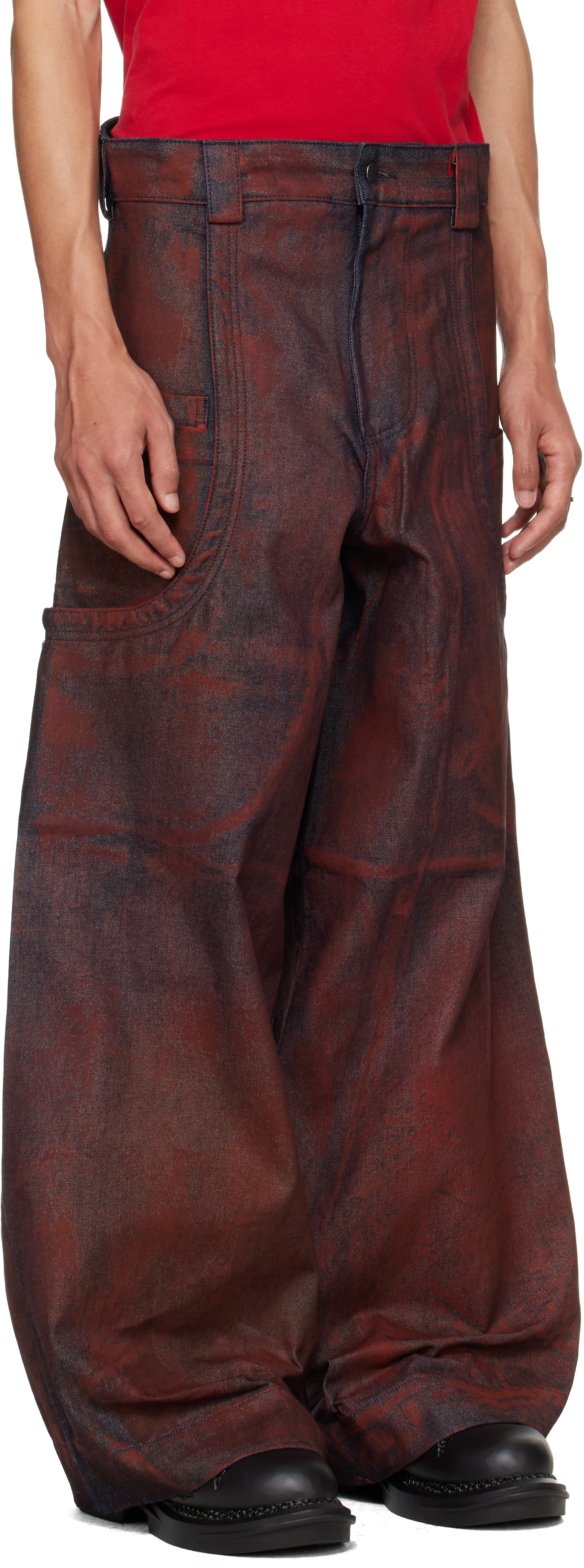 Red Sevar Rof Low Pocket Painted Jeans