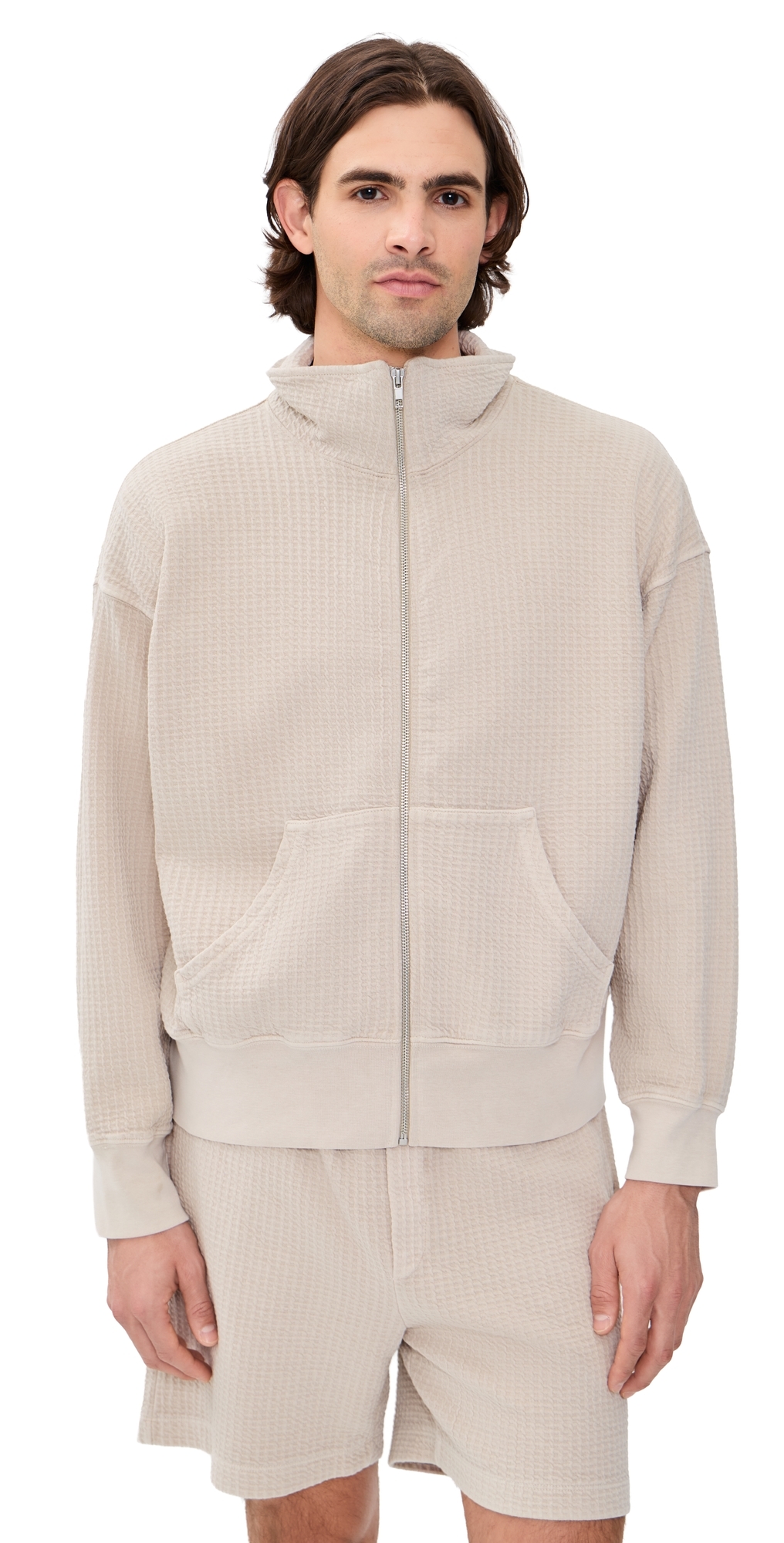 Jean Waffle Zip Jacket Bisque