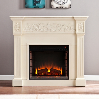 SEI Venstinger Carved Electric Fireplace Mantel, Ivory