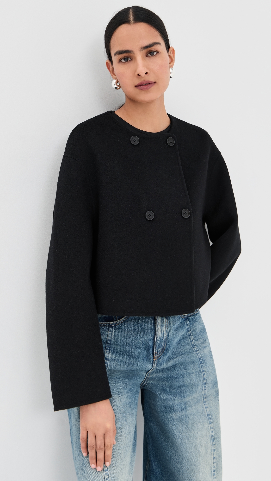 Floren Cropped Double Breasted Coat Black