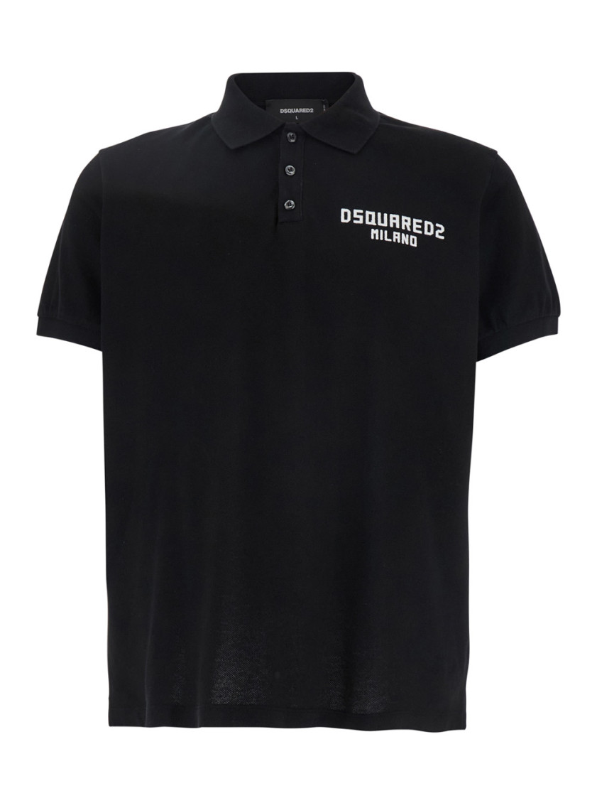 Black Polo Shirt With Embroidered Logo On The Front In Cotton Man
