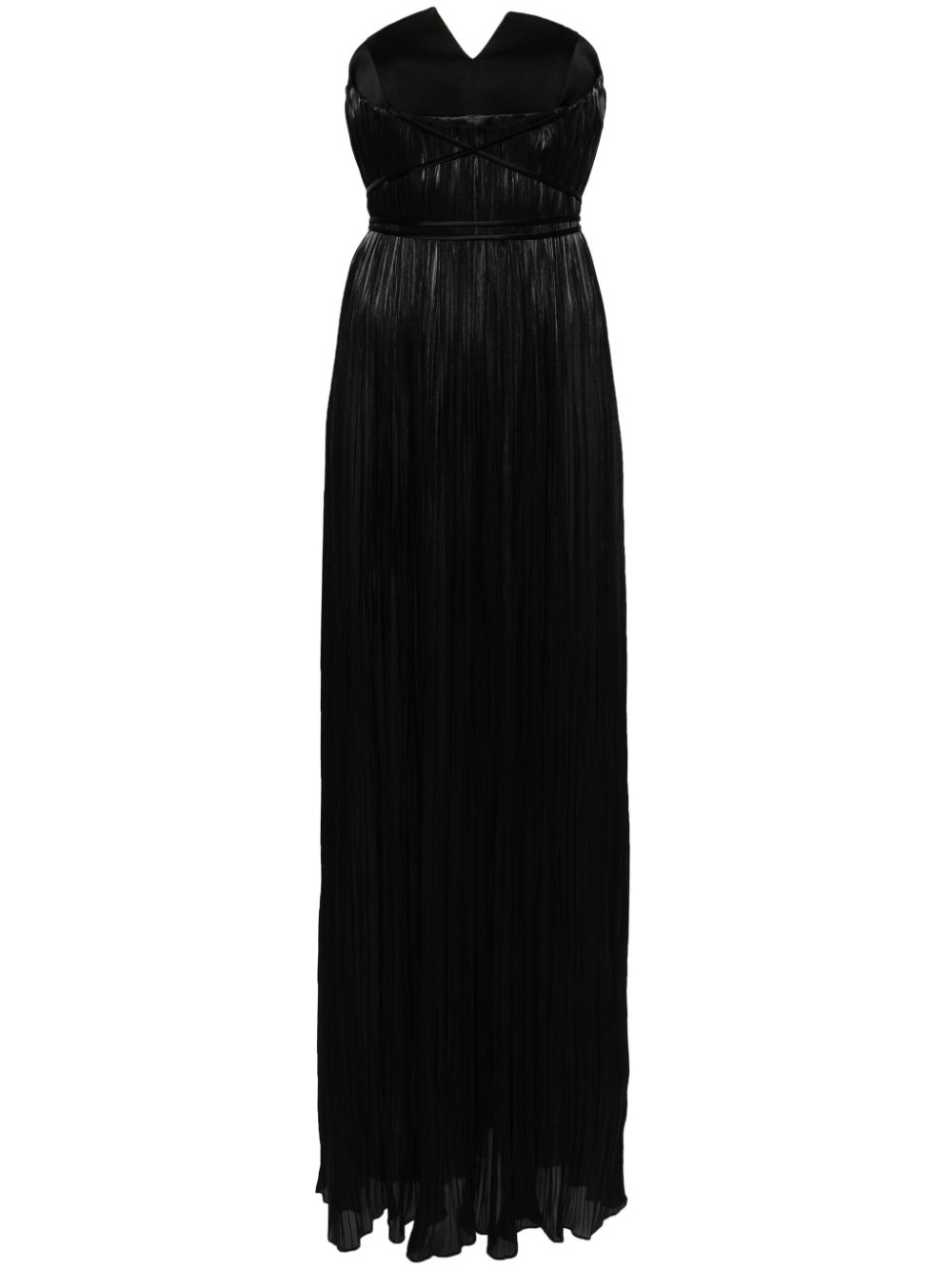 Powder plissé satin gown - Black