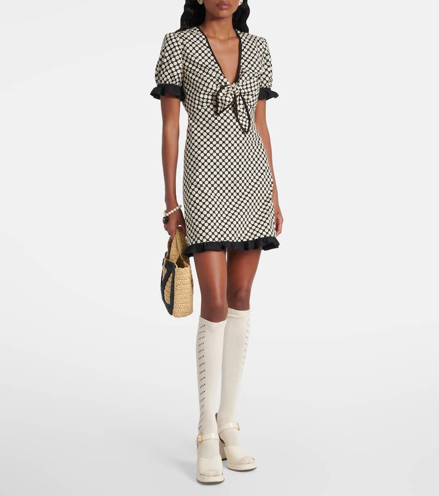 Ruffled polka-dot cotton poplin minidress