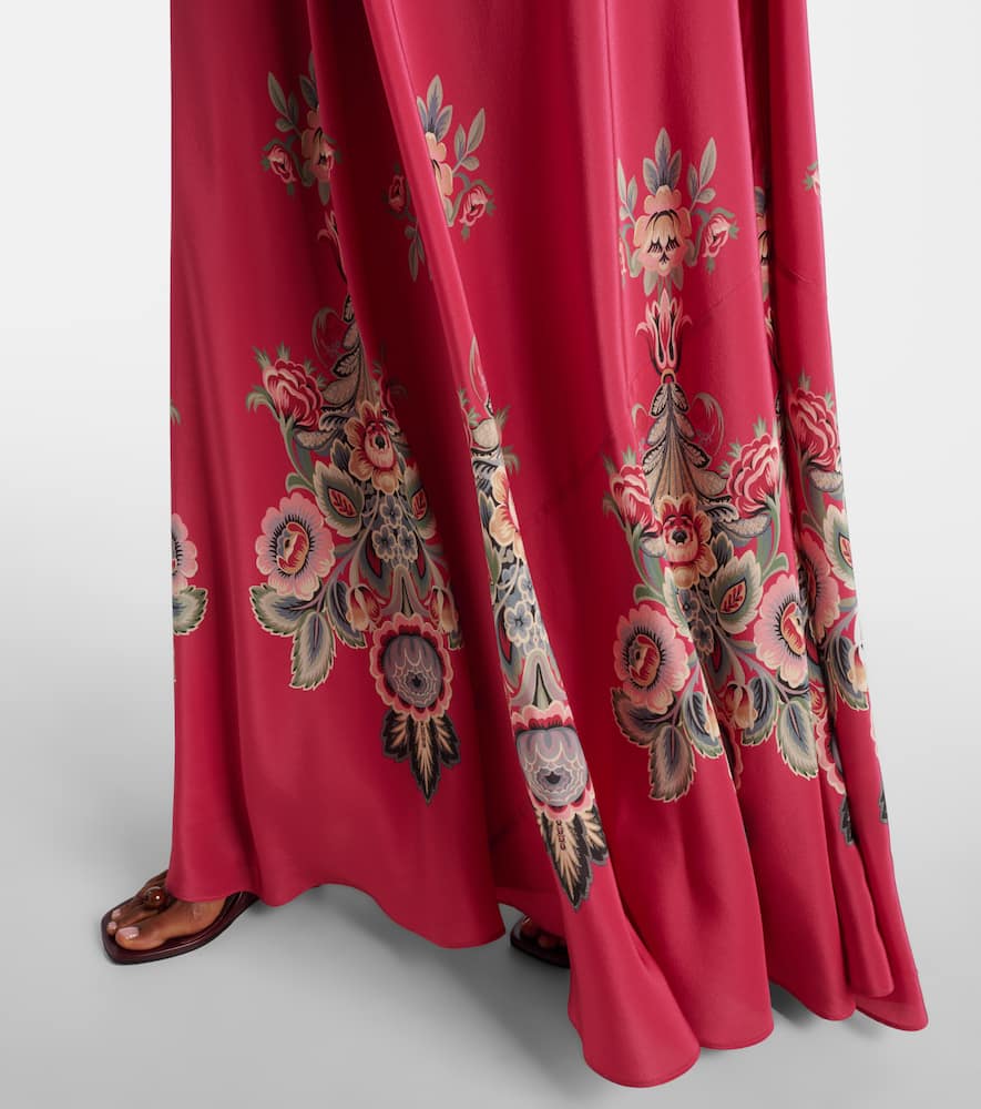 Belted printed silk maxi dress