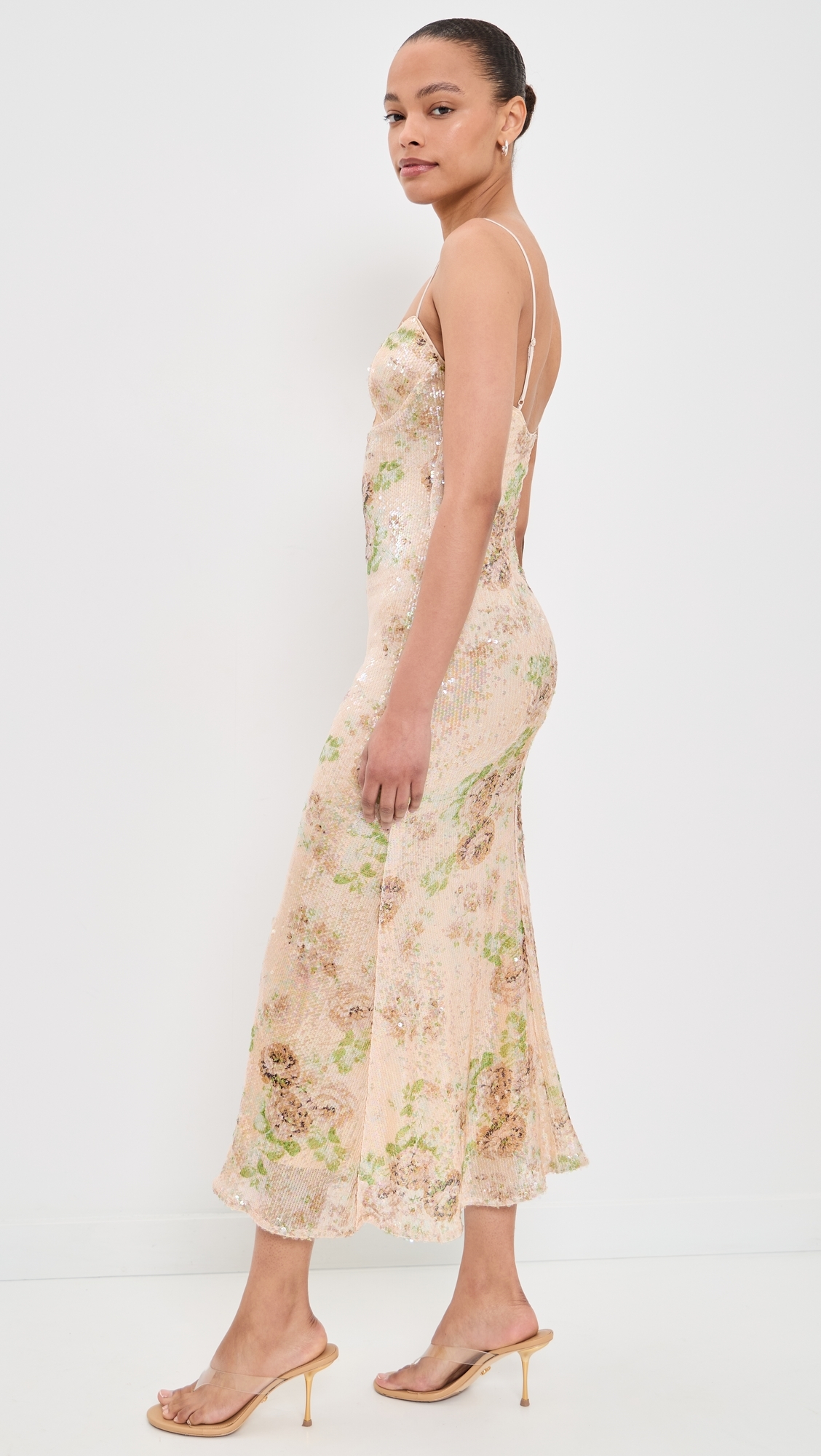 Adoni Sequin Mesh Midi Dress Beige Fl