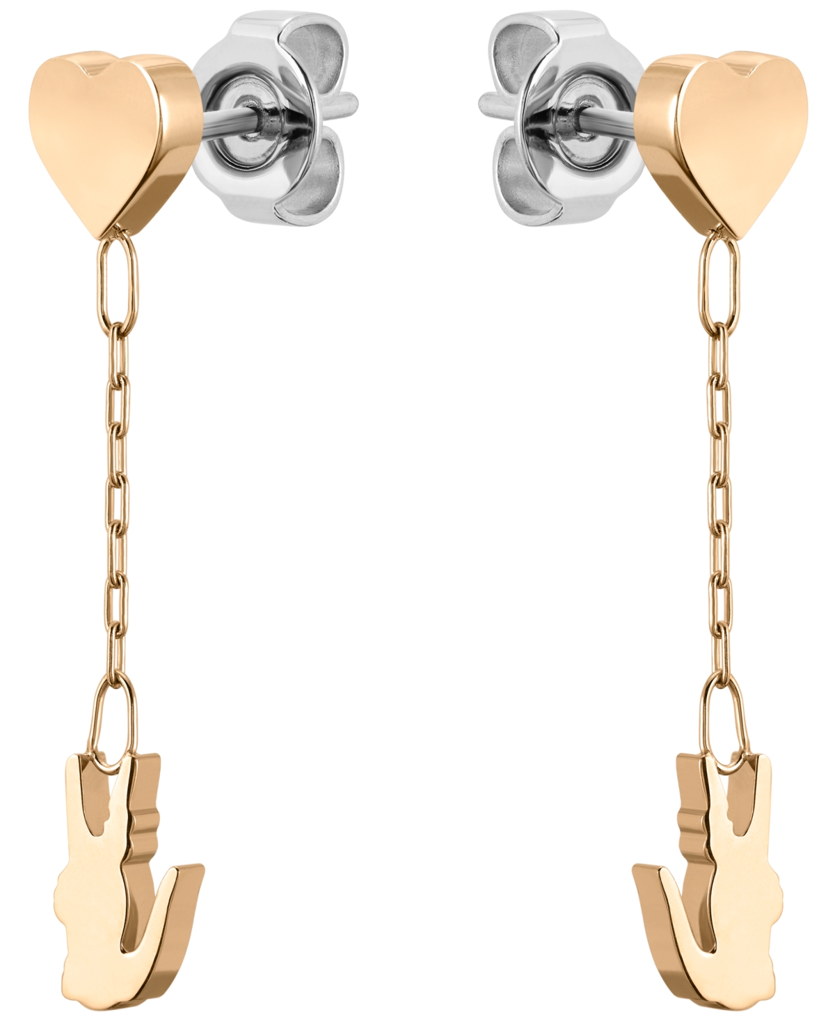 Carnation Gold Tone Heart and Crocodile Drop Earrings - Carnation Gold