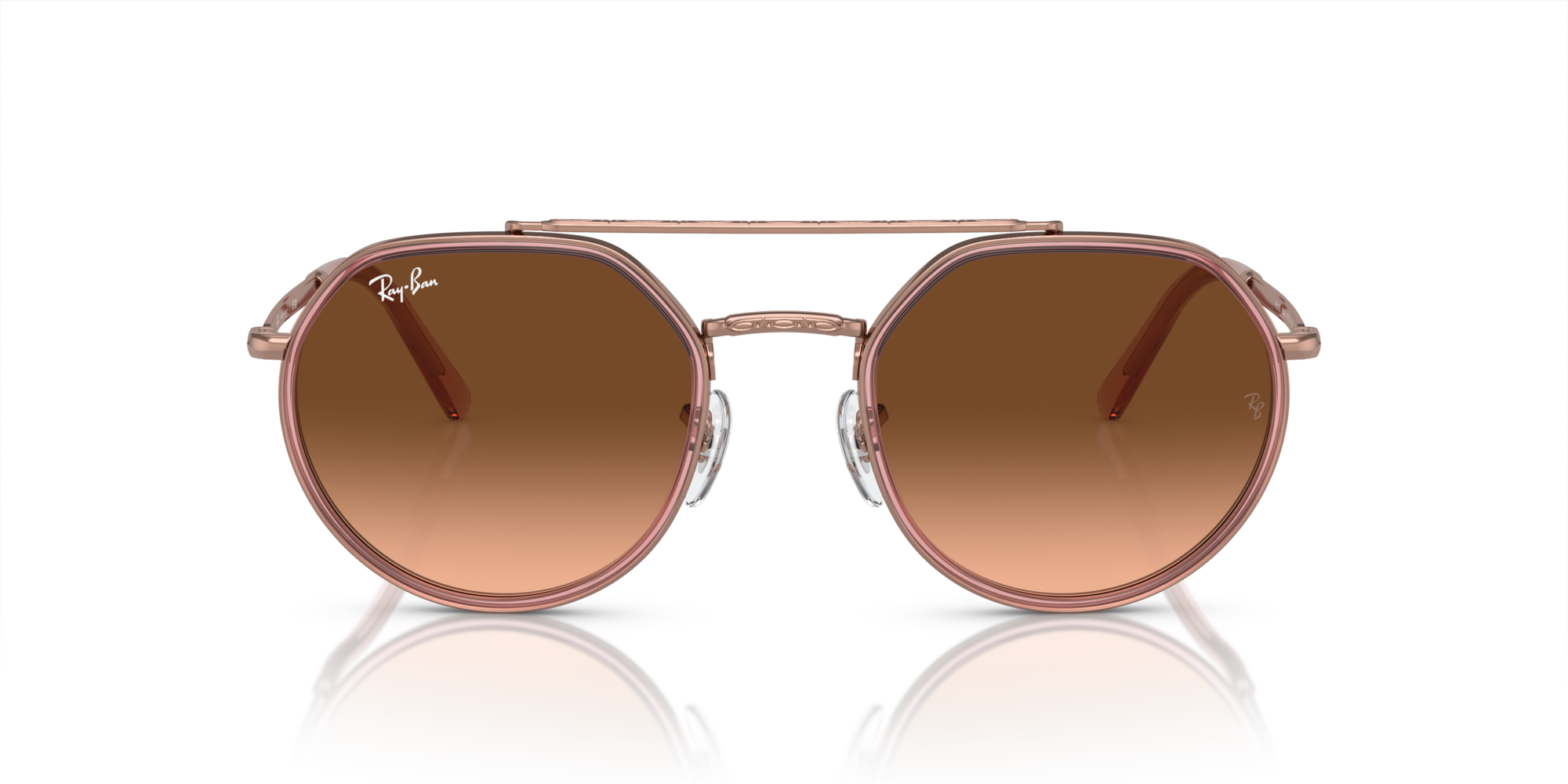 Ray - Ban Unisex Ray - Ban RB3765 9069A5 Sunglasses Metal Bronze Pink Geometric Normal Shaded