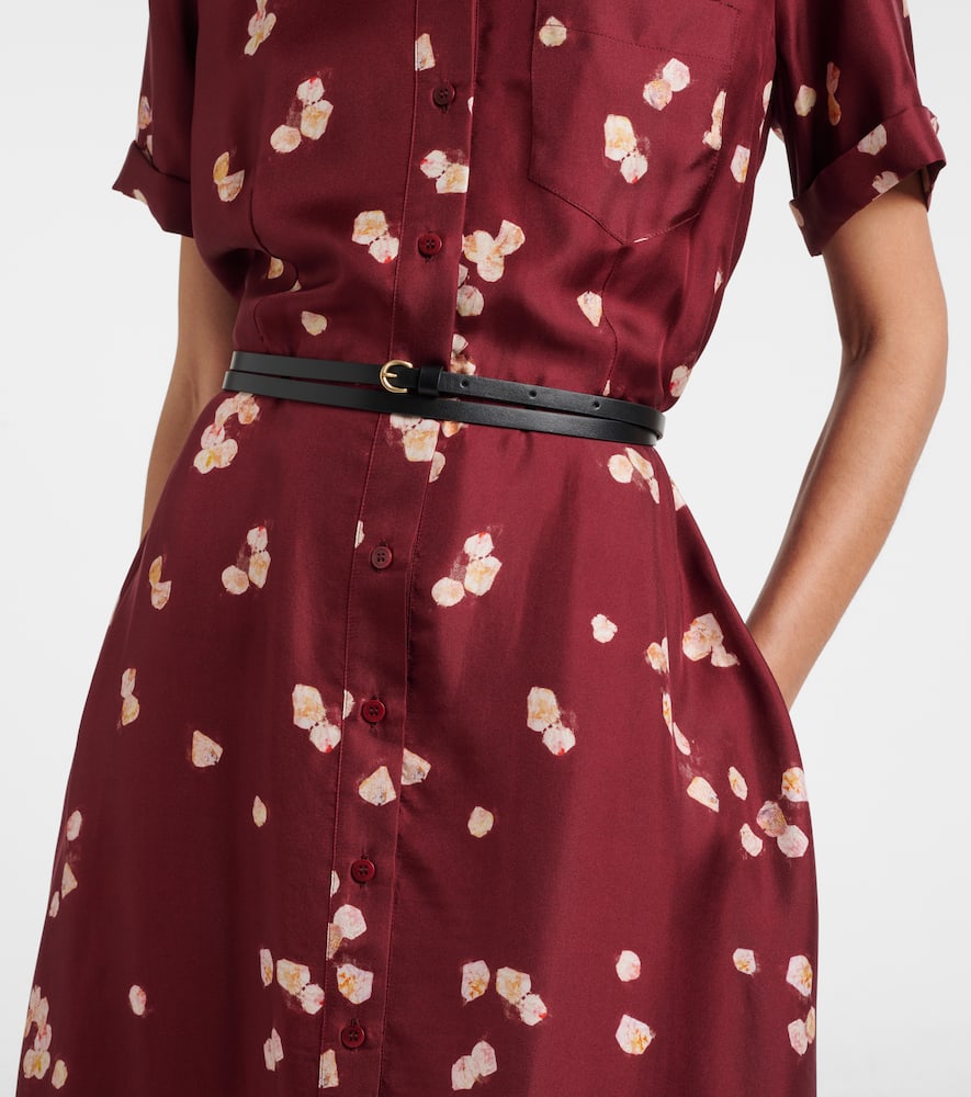 Printed belted silk shirt dress