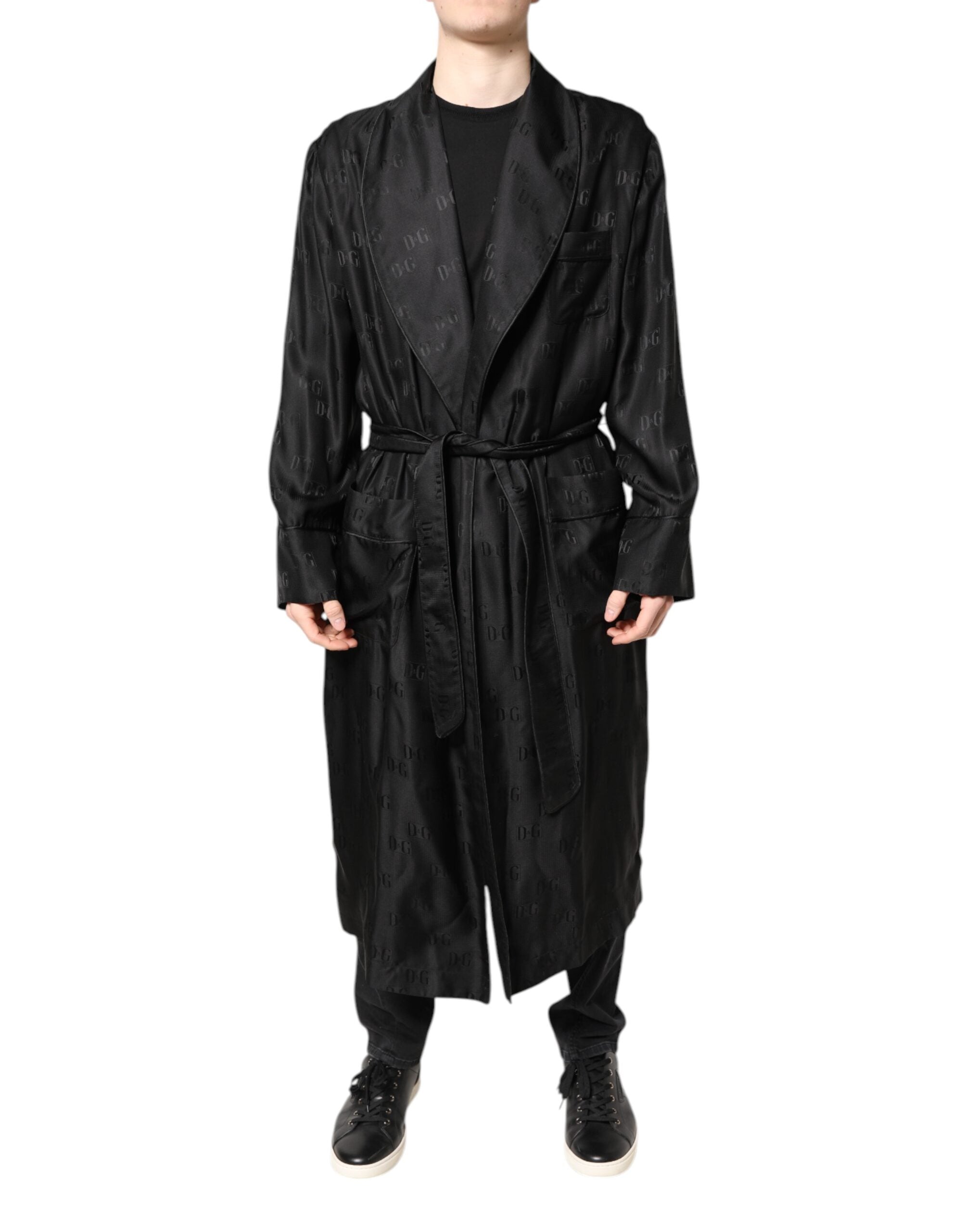 Silk DG Logo Wrap Coat — Black