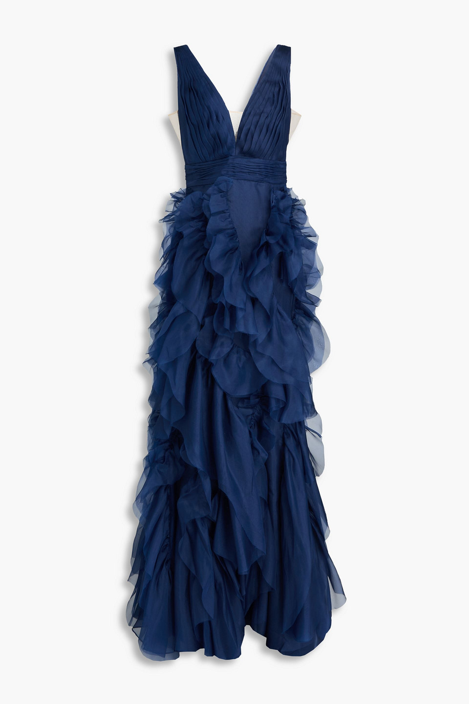 Marchesa Notte - Ruffled silk-organza gown - Blue - US 10
