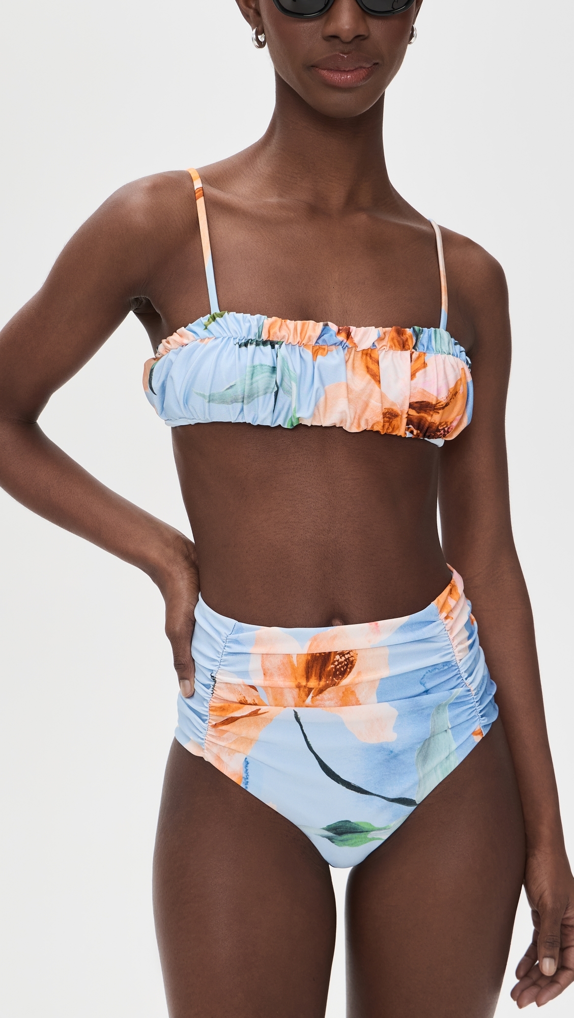 Sunspell Ruched Bikini Bottoms Watercolor Floral
