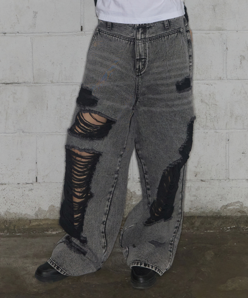 Washed Damage Denim Pants F25ZD979