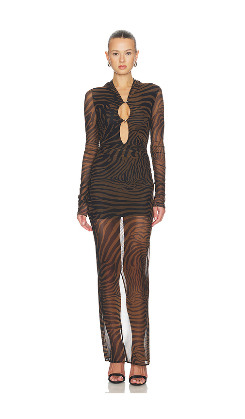 Blumarine Print Net Dress in Brown. 36. Also